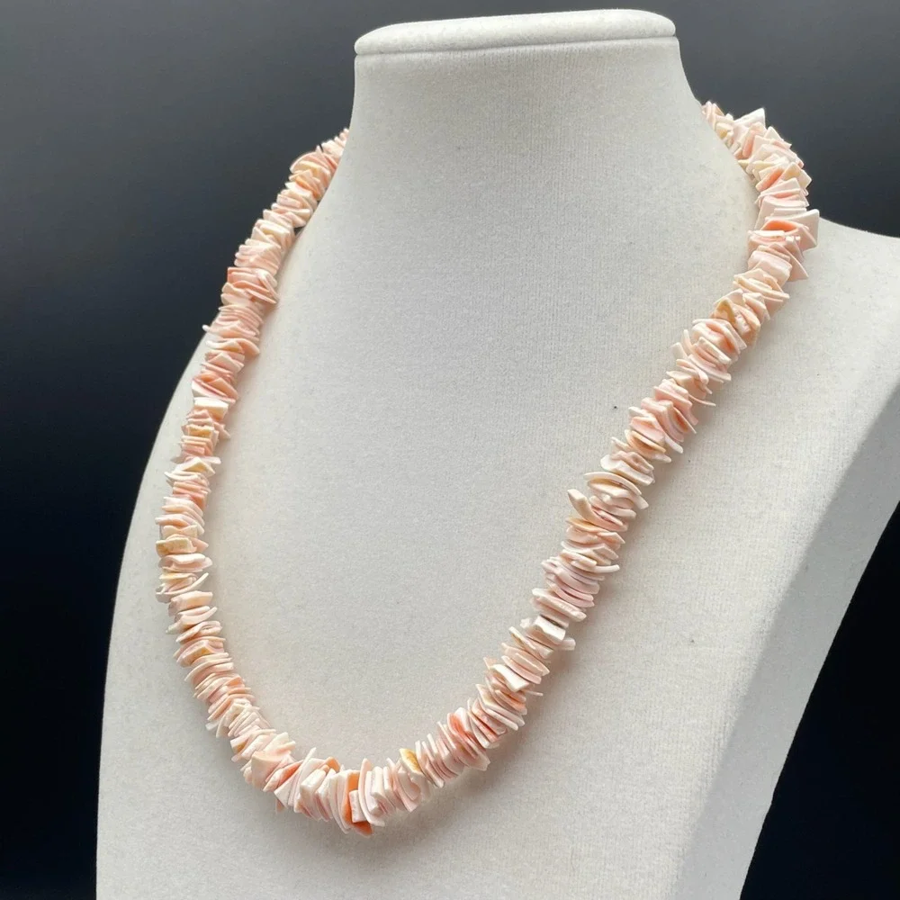 Vintage‎ Peach White Chip Shell Surfer Pukka Choker Necklace Beach Jewellery